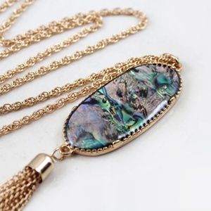 Genuine Abalone Shell Gold Tassel Pendant Necklace